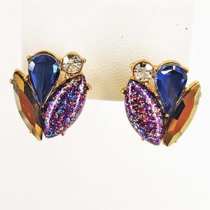J. Crew Crystal Cluster Stud Earrings Iridescent Blue Olive Purple